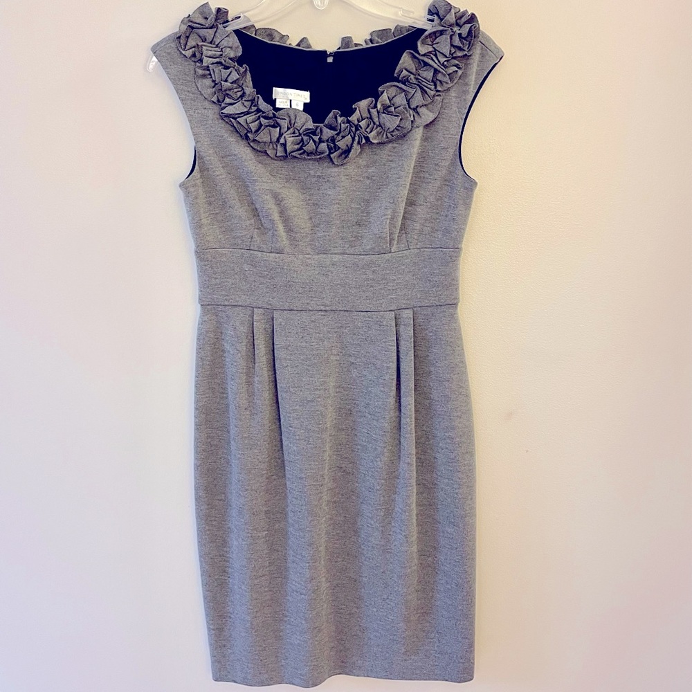London Times Shift Dress with Ruffle Neckline, size 6
